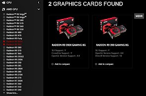 MSI Produkt-Portfolio an Radeon R9 390/390X Grafikkarten (DE-Webseite)